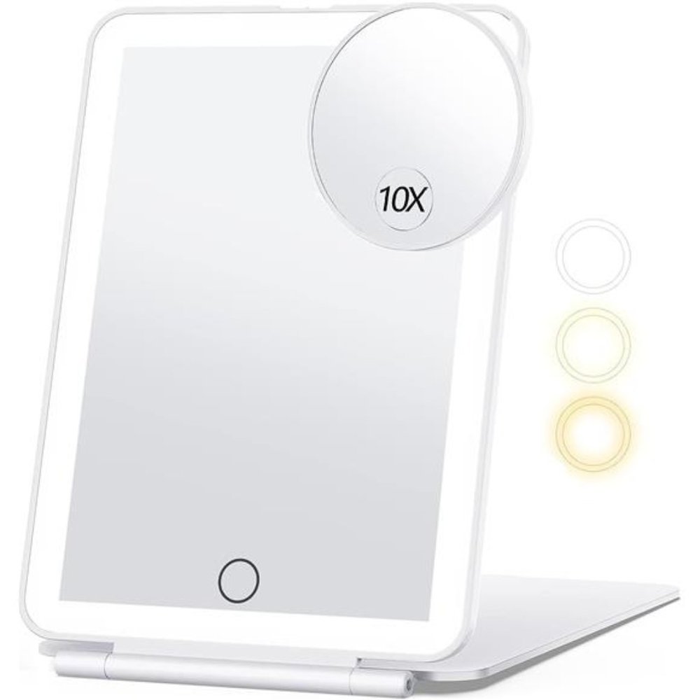 Rechargeable Travel Makeup Mirror with 10X Magnifying Mirror, Vanity Mirror